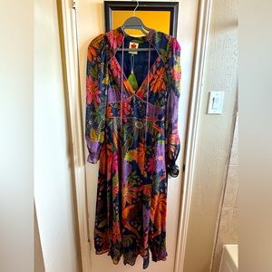Farm Rio Navy Cool Macaw Midi Dress Size Small